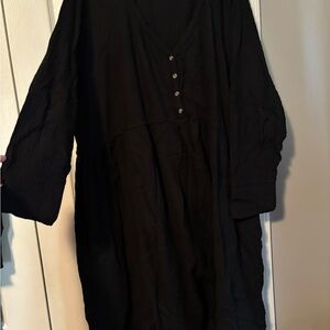 Terra & Sky Black Waffle Knit Midi Dress